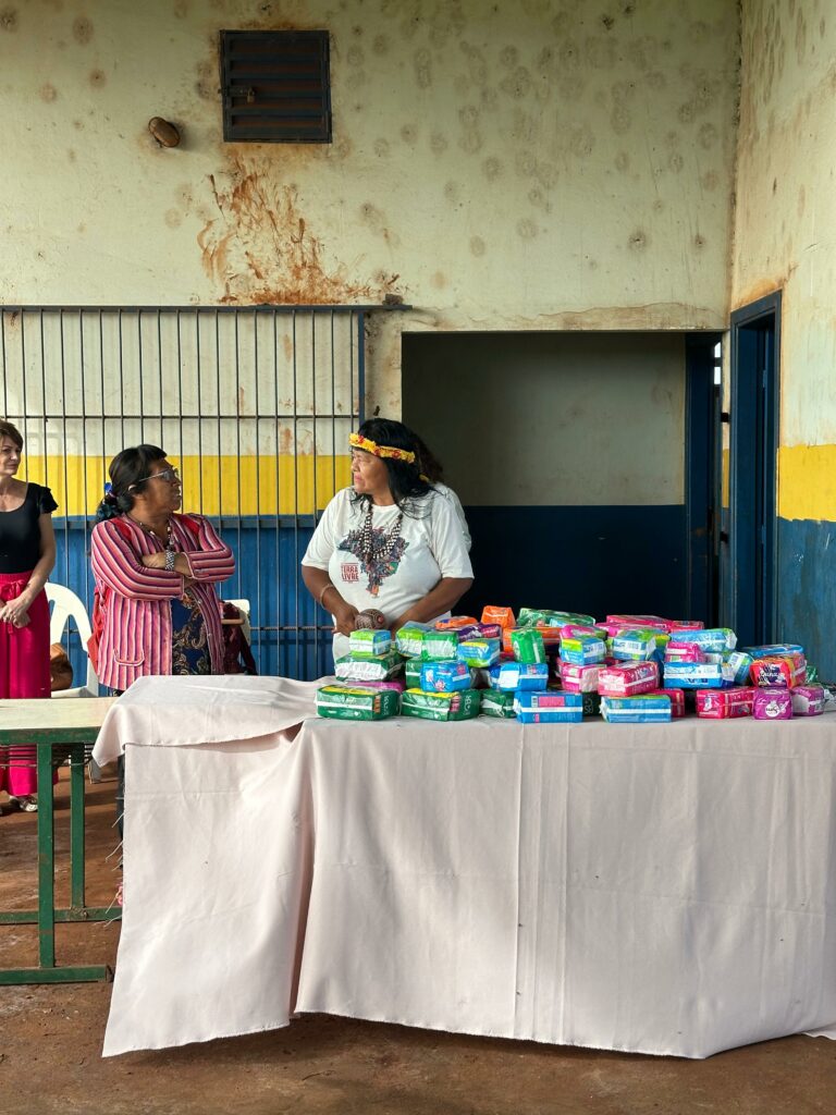 Vereadora Karla Gomes faz entrega de absorventes na Aldeia Panambizinho Vereadora Karla Gomes faz entrega de absorventes na Aldeia Panambizinho