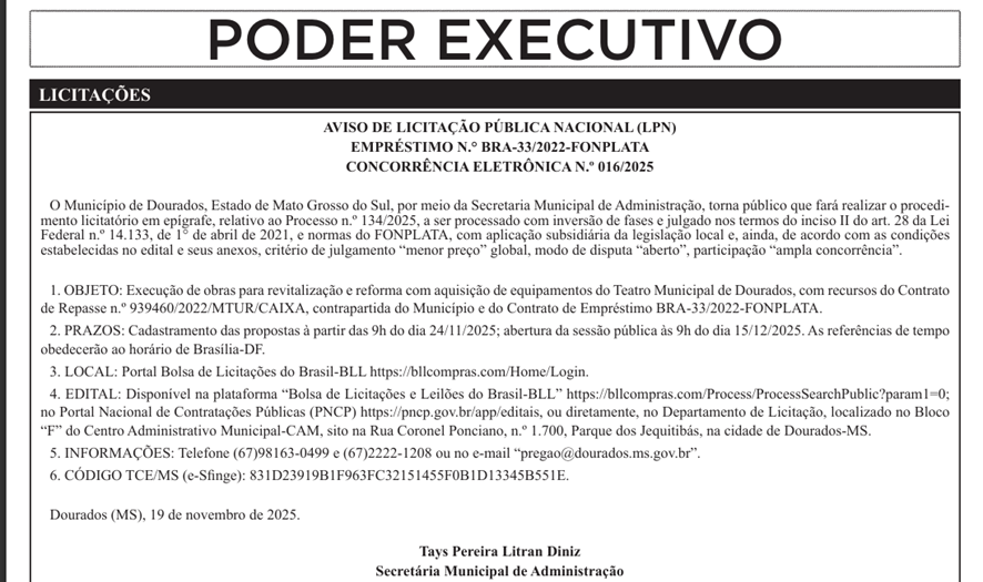 Prefeitura abre licitação para revitalização do Teatro Municipal de Dourados
